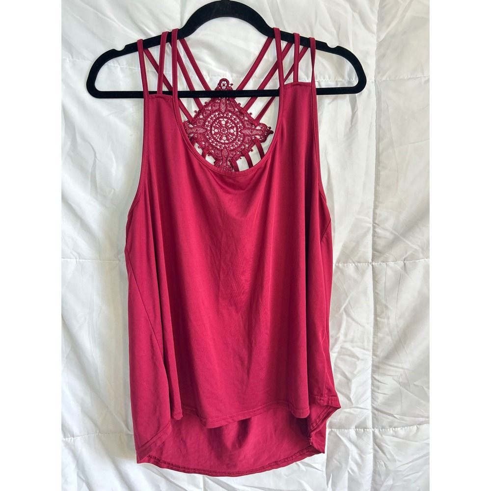 Emery Rose Tank Top Women 0XL Burgundy Red Boho Crochet Strappy Back Stretch